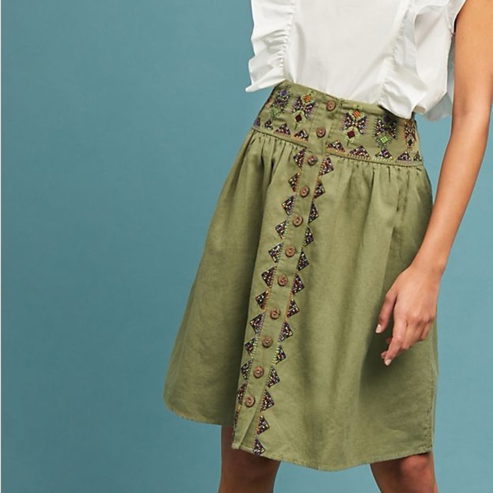 NWT Anthropologie Maeve Cotton-Linen Embroidered Skirt